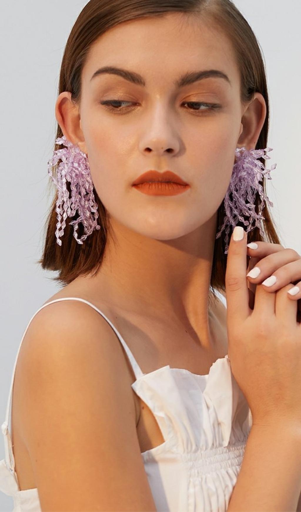 VIOLET CRYSTAL DROP EARRINGS FOR WEDDING