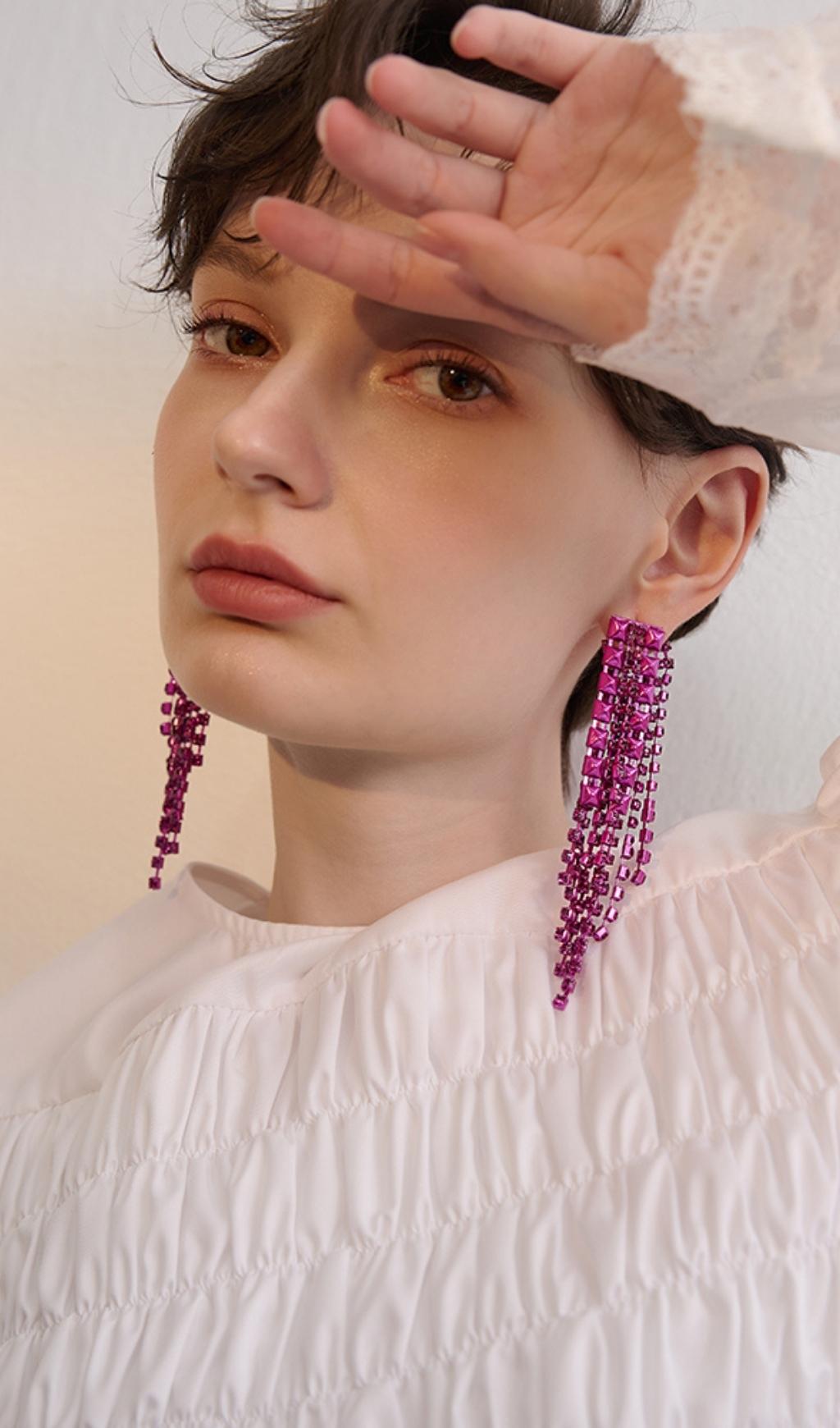 DARK VIOLET TASSEL DROP EARRINGS FOR PARTY