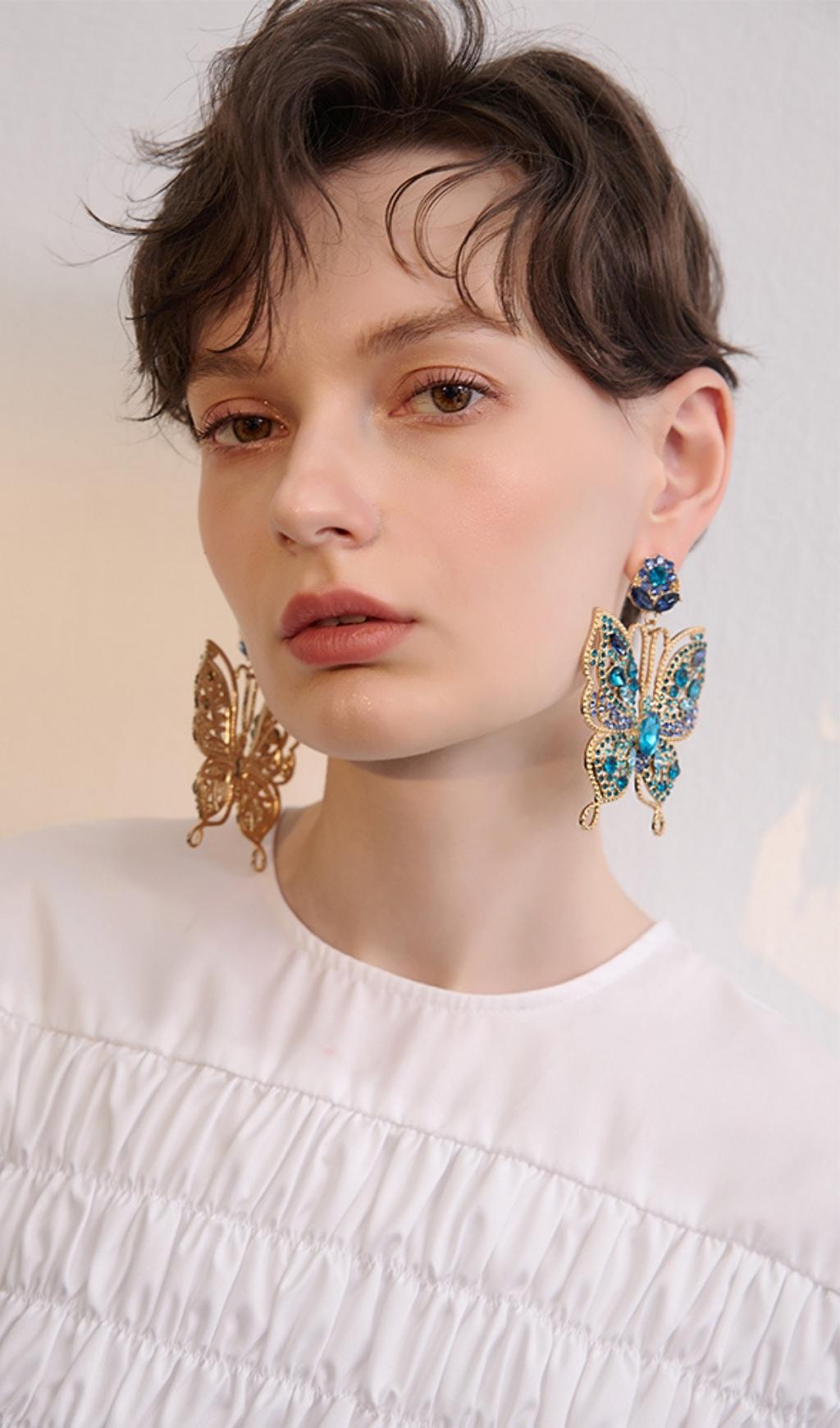 COLORFUL RHINESTONE BUTTERFLY DANGLE EARRINGS FOR PARTY