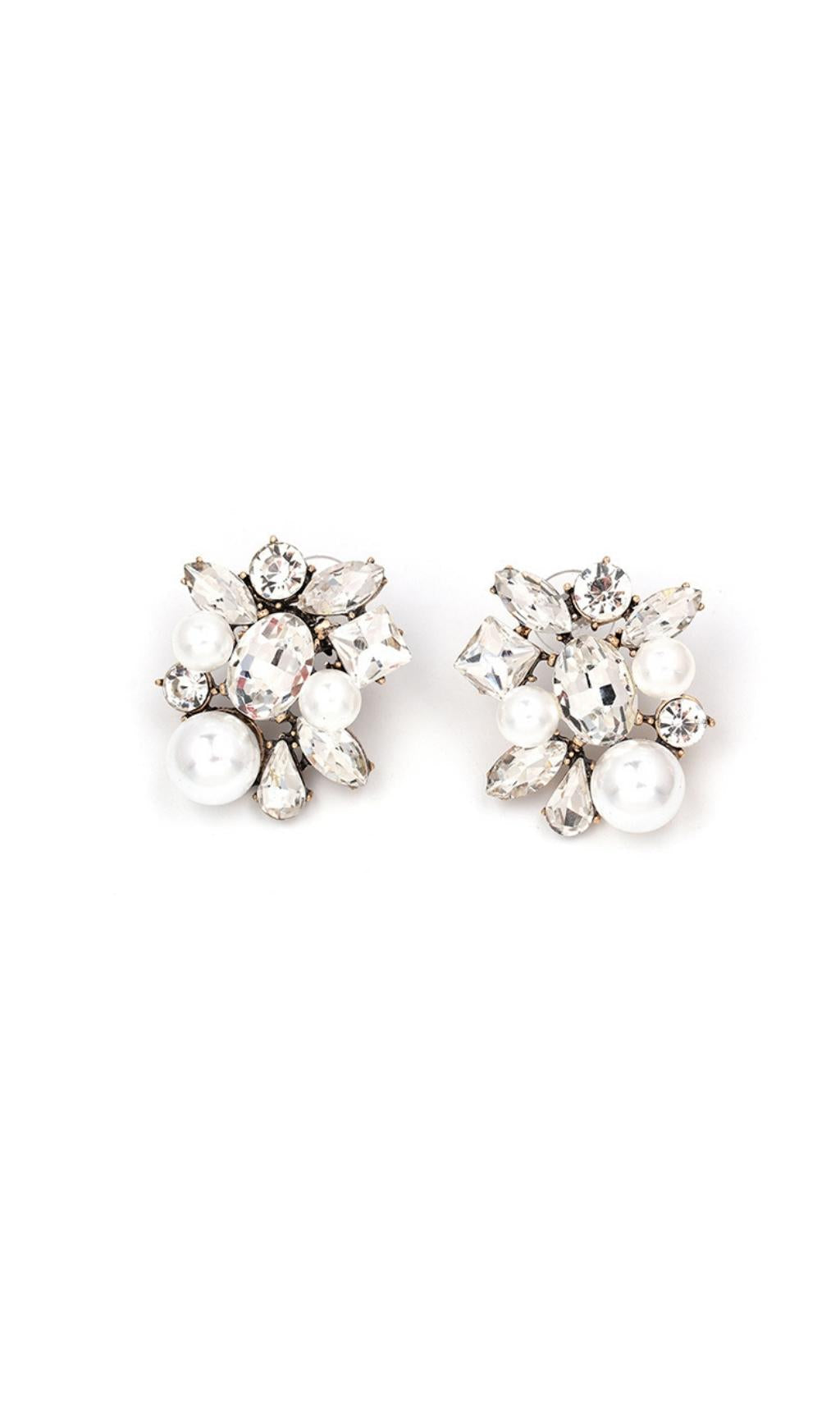 33_509364e9-d3b9-42f7-ac5d-e47068f85dee VINTAGE SILVER PEARL RHINESTONE DROP EARRINGS