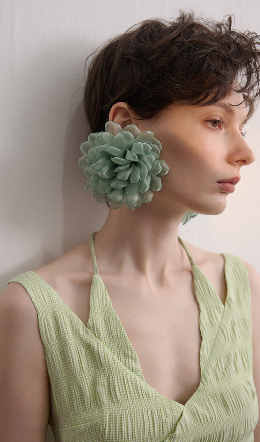 GREEN PETAL FABRIC DROP EARRINGS FOR WEDDING
