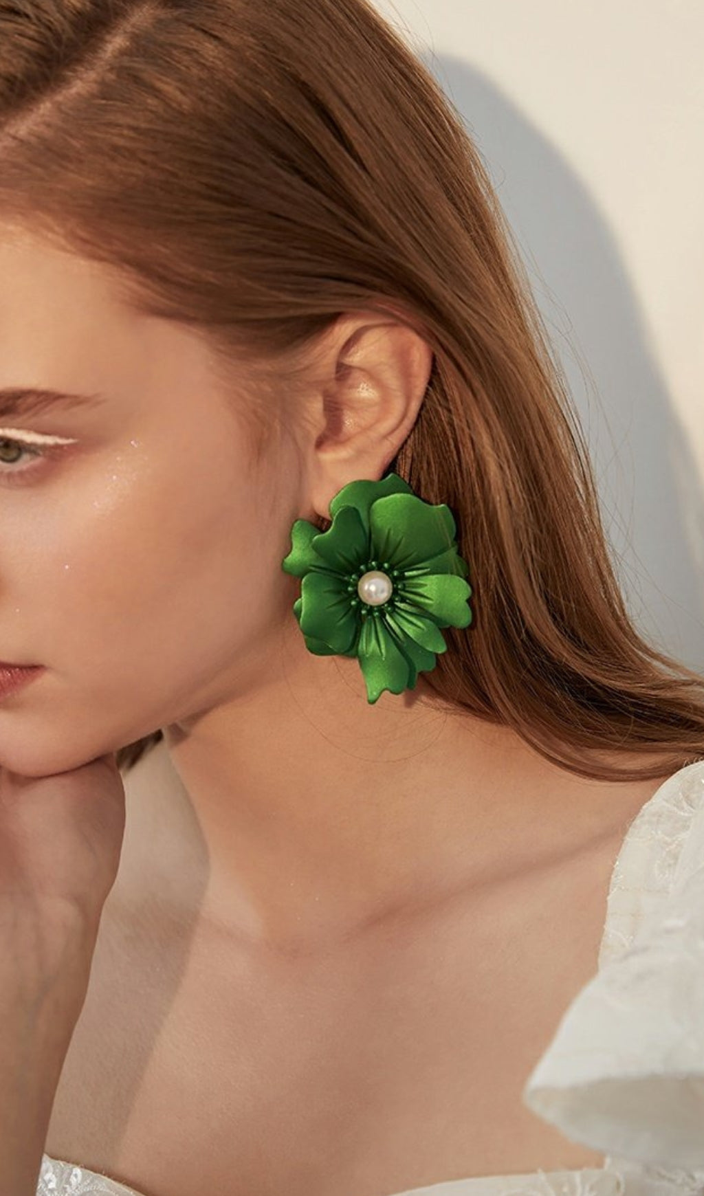 GREEN PETAL ALLOY EARRINGS FOR PARTY