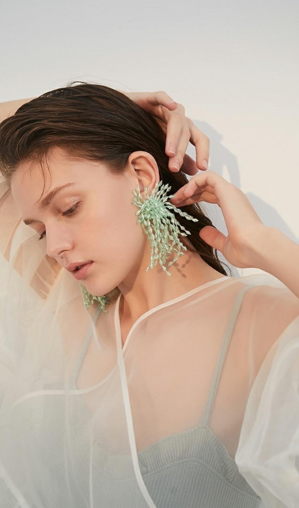 GREEN ACRYLIC TASSEL DANGLE EARRINGS FOR PARTY