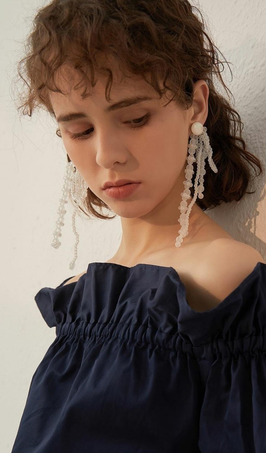 WHITE PEARL TASSEL DROP EARRINGS FOR WEDDING