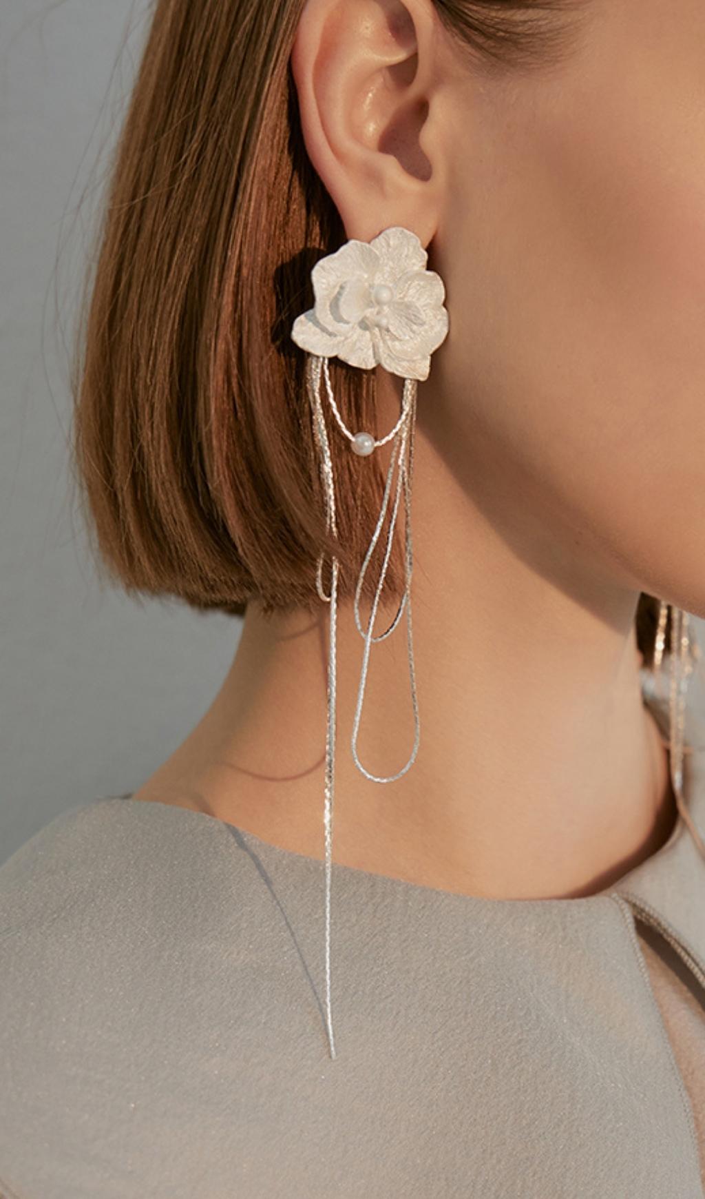METALLIC FLOWER TASSEL DROP EARRINGS FOR PARTY