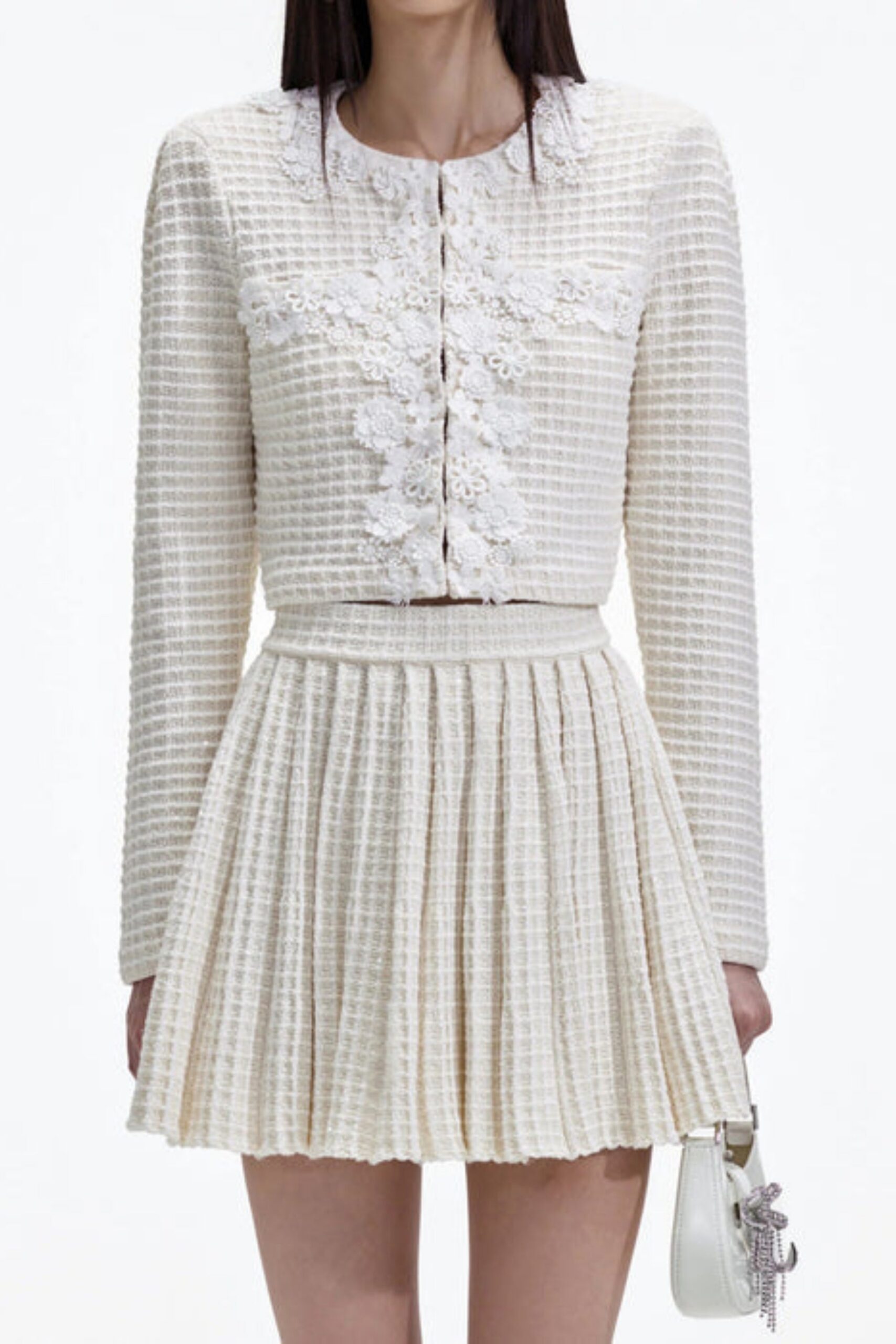 CREAM KNIT TRIM MIDI SKIRT FOR WORK