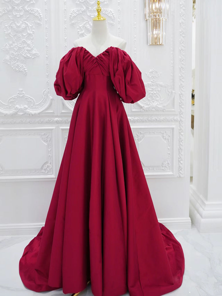 33a2f43a828567ca7f85d4170ce1abe9 RED PUFF SLEEVE SATIN DRESS FOR PARTY