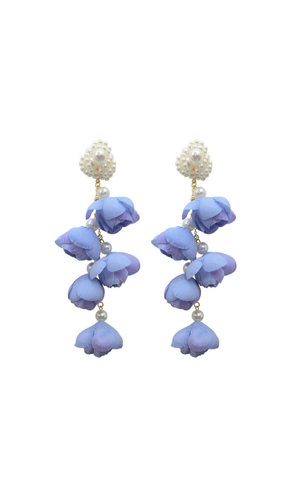 VIOLET PEARL FLOWER DANGLE EARRINGS FOR WEDDING