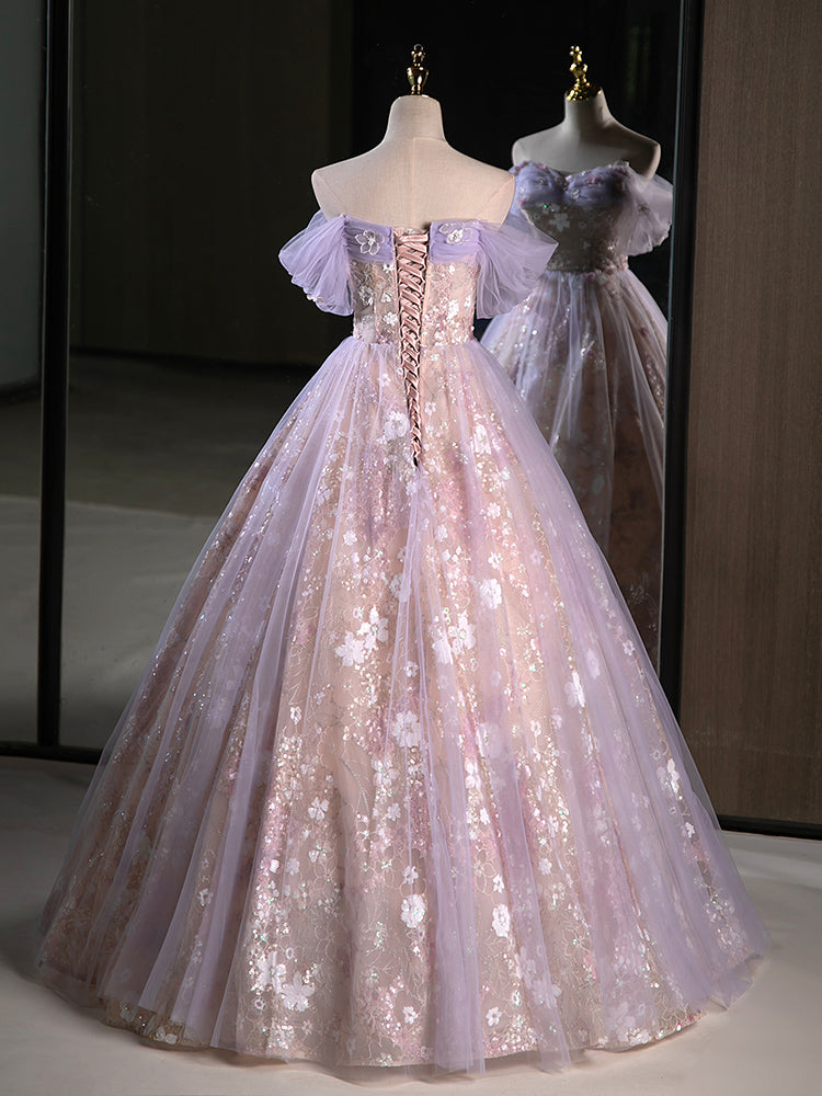 A-LINE OFF-SHOULDER PURPLE PROM GOWN