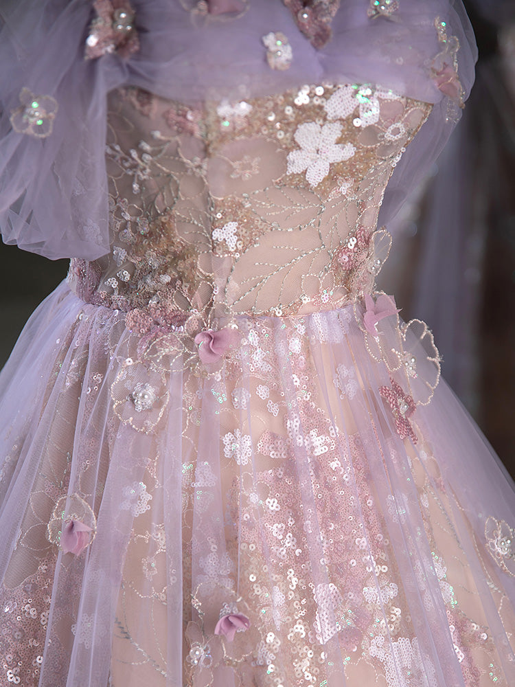 A-LINE OFF-SHOULDER PURPLE PROM GOWN