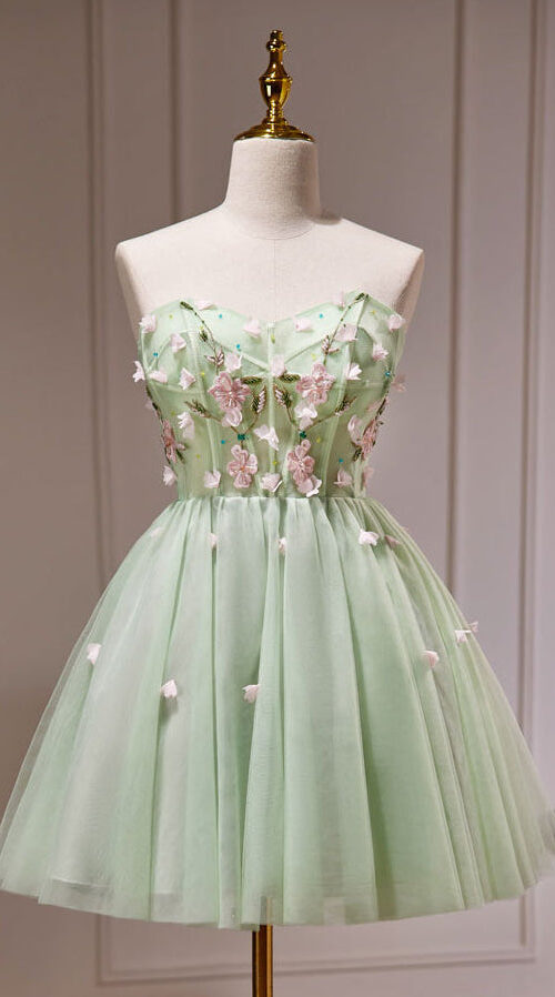 A-Line Tulle Beads Green mini Prom Dress A-Line Tulle Beads Green mini Prom Dress
