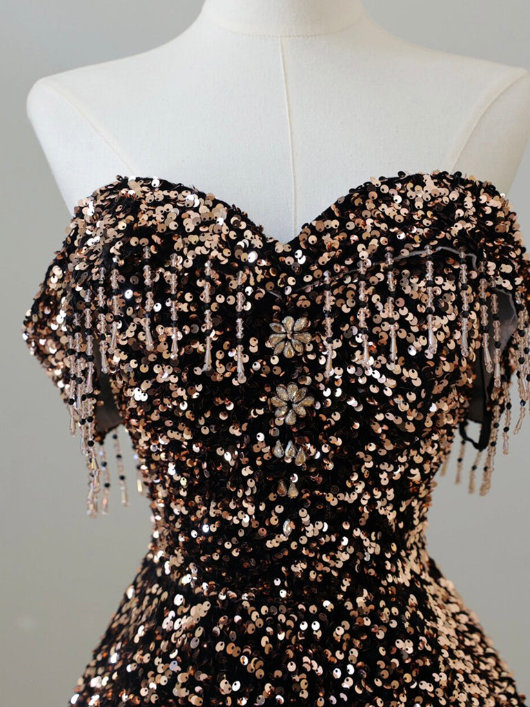 A-LINE OFF-SHOULDER SEQUIN COCKTAIL DRESS