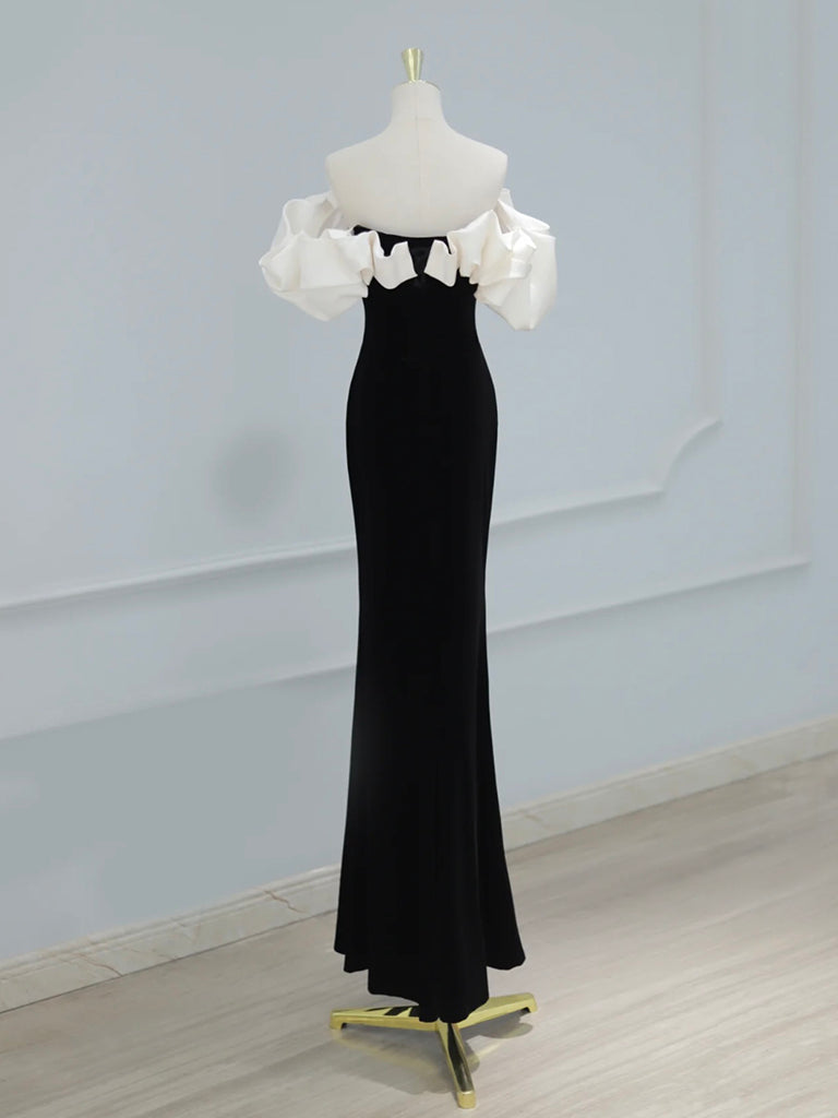 BLACK MAXI DRESS, ELEGANT A-LINE FOR WEDDING GUEST