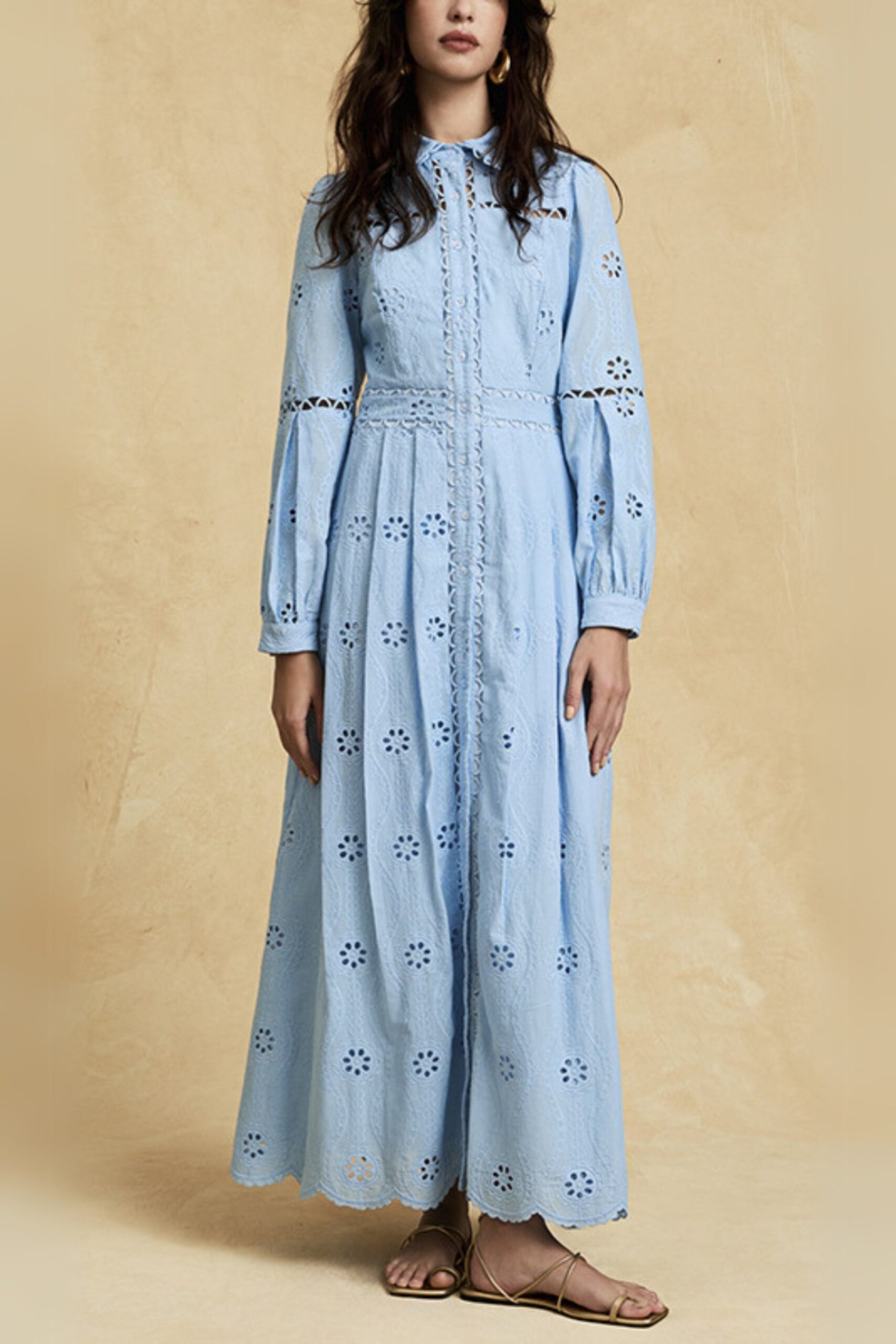 345_3067e64e-cc98-459d-a8e5-30bc7d49fdae RETRO LACE MIDI DRESS, BLUE, SINGLE-BREASTED HOLLOW