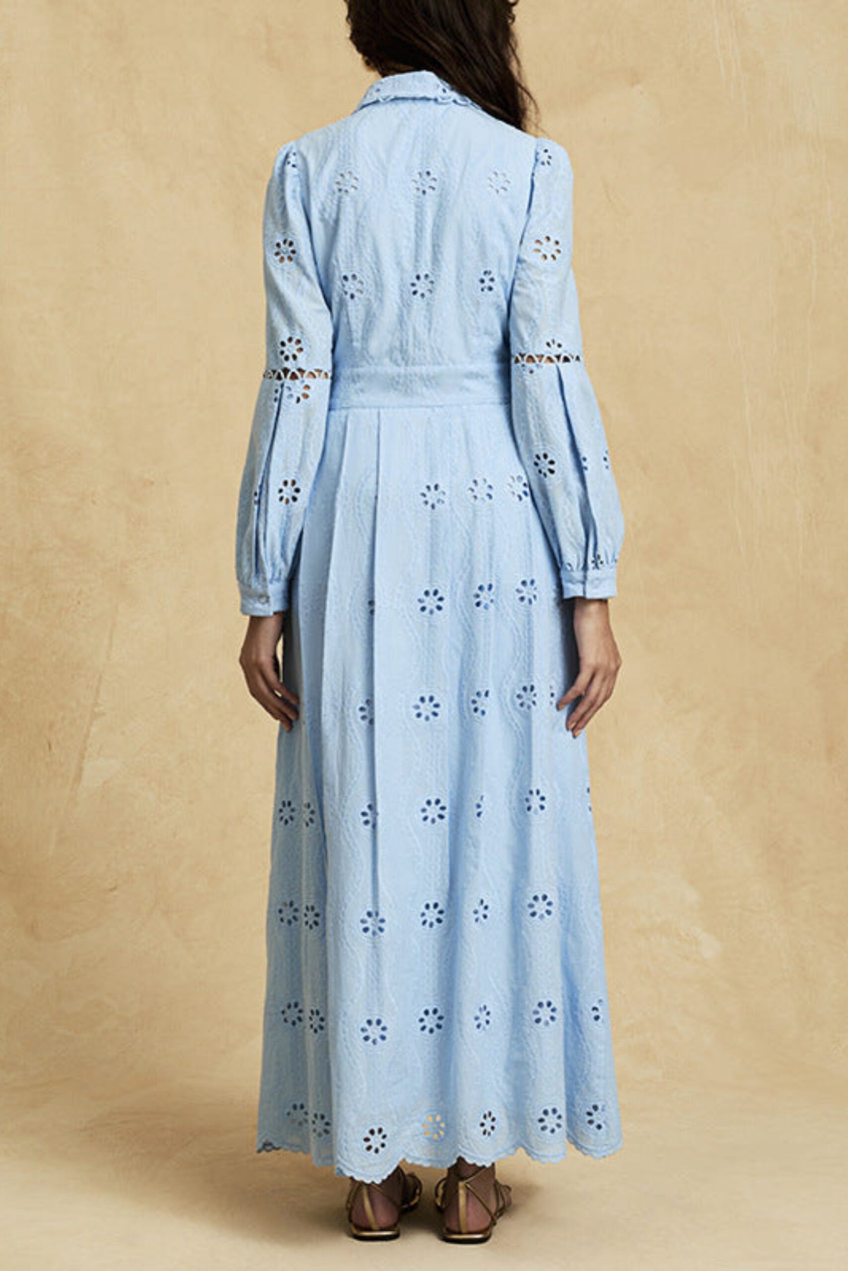 RETRO LACE MIDI DRESS, BLUE, SINGLE-BREASTED HOLLOW