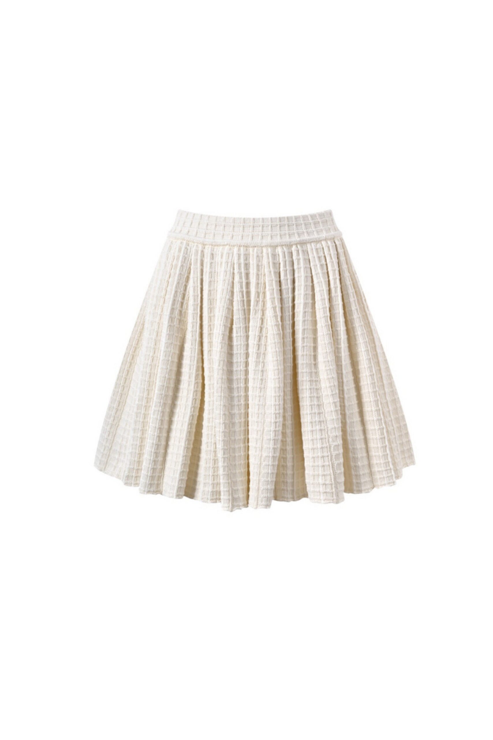 CREAM KNIT TRIM MIDI SKIRT FOR WORK