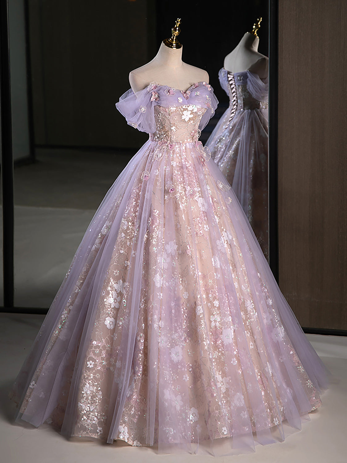 A-LINE OFF-SHOULDER PURPLE PROM GOWN