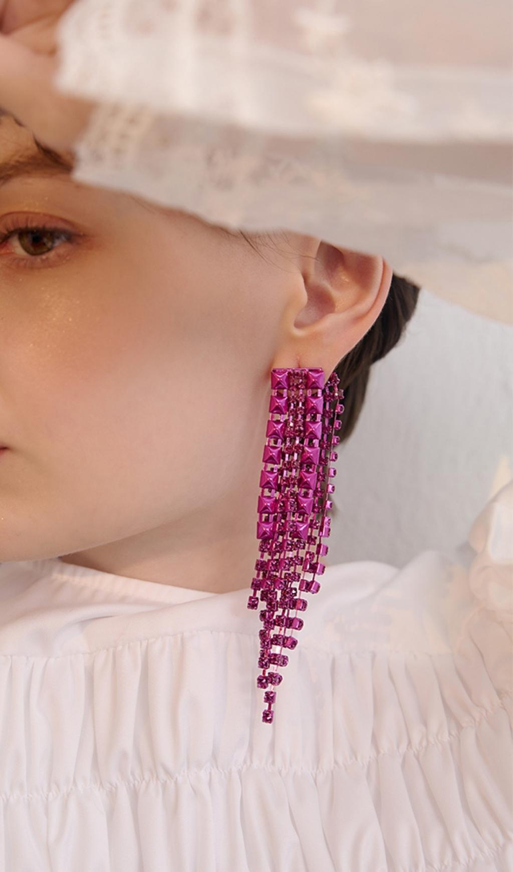 DARK VIOLET TASSEL DROP EARRINGS FOR PARTY