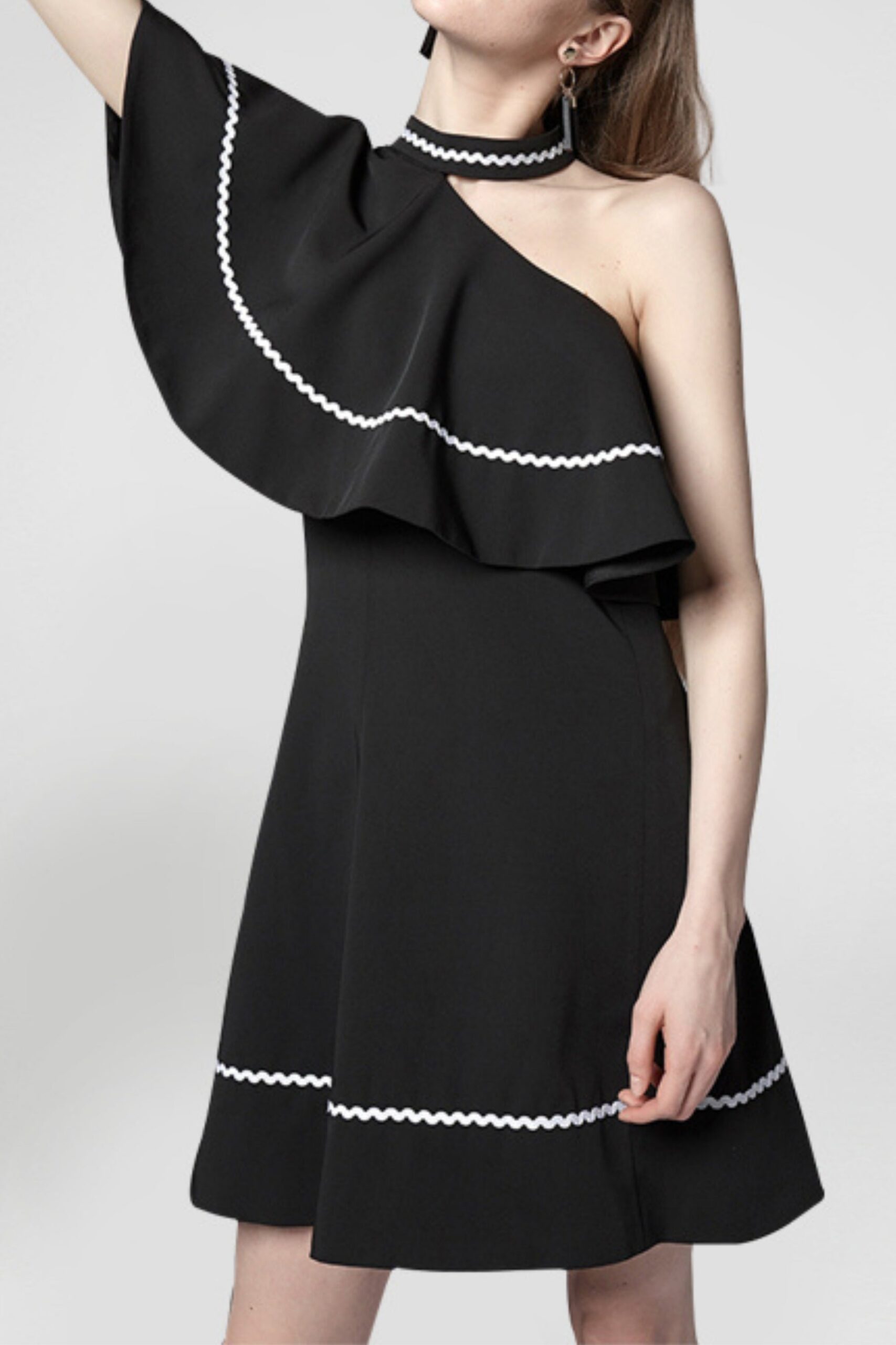 RUFFLE SLEEVE A-LINE MINI BLACK PARTY DRESS