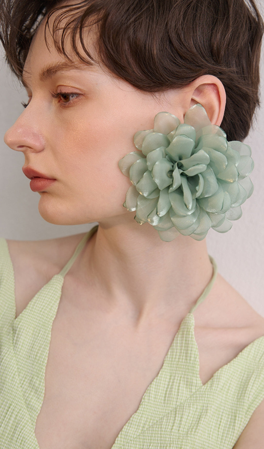 GREEN PETAL FABRIC DROP EARRINGS FOR WEDDING