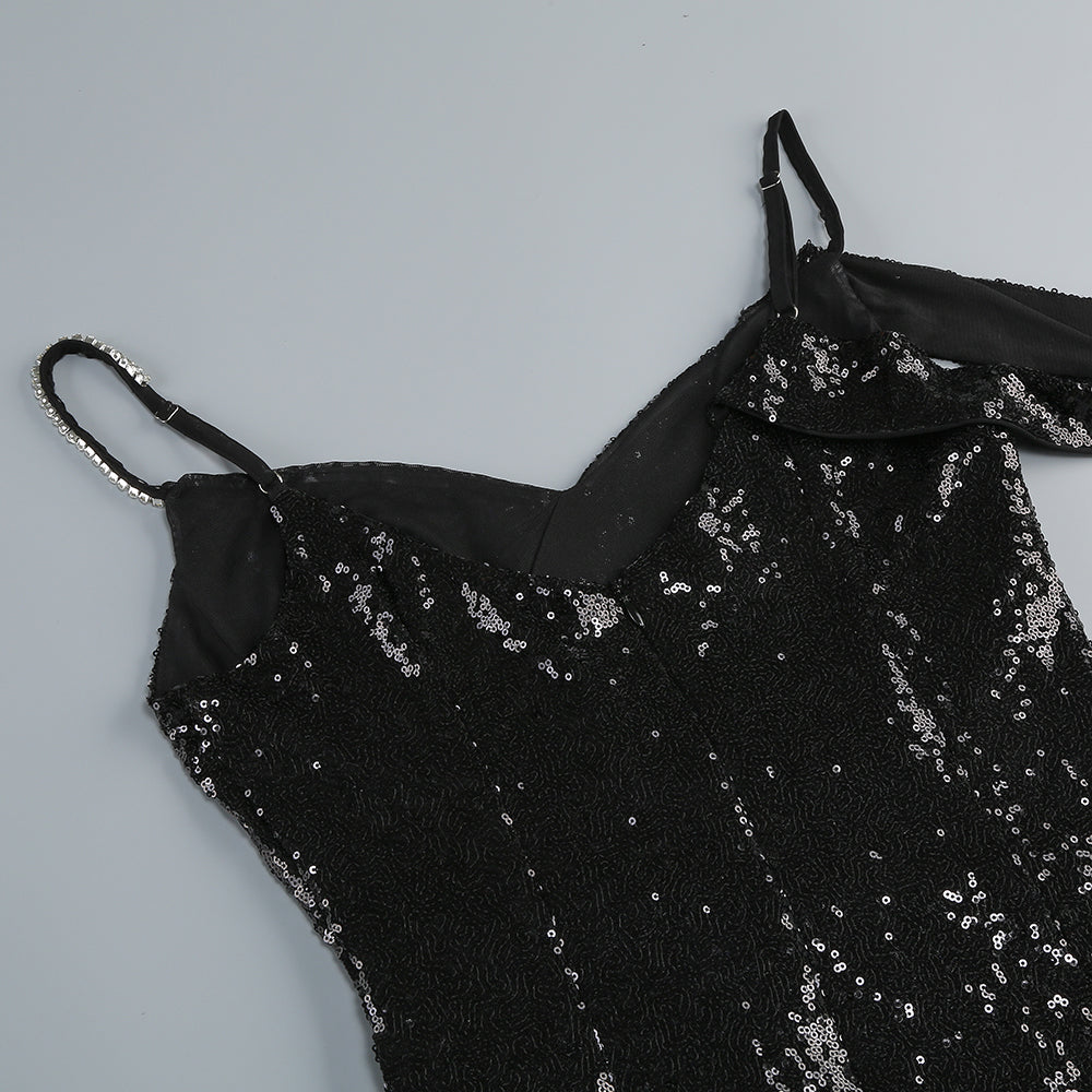 ASHLEY SEQUIN STRAP MAXI DRESS BLACK