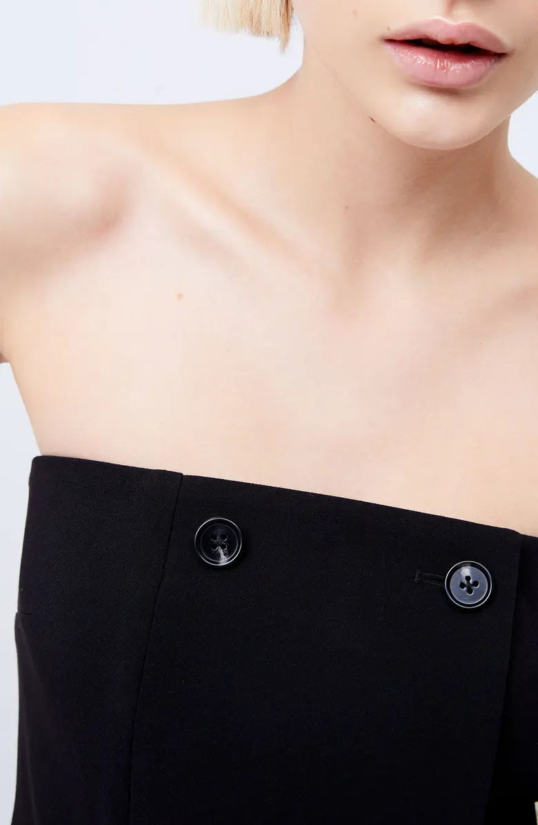 DOUBLE BREASTED STRAPLESS MINI DRESS BLACK