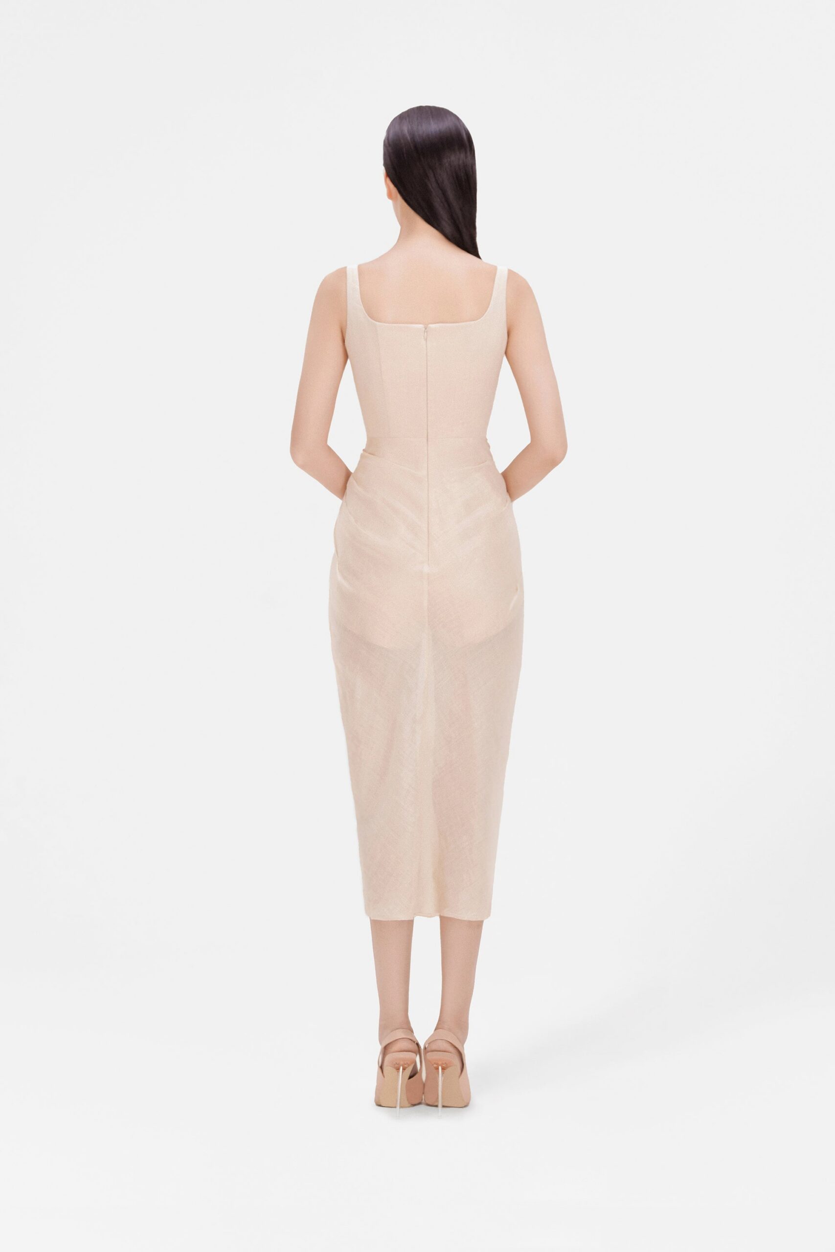 ORGANZA LINEN DRAPED DRESS FOR WEDDING GUEST