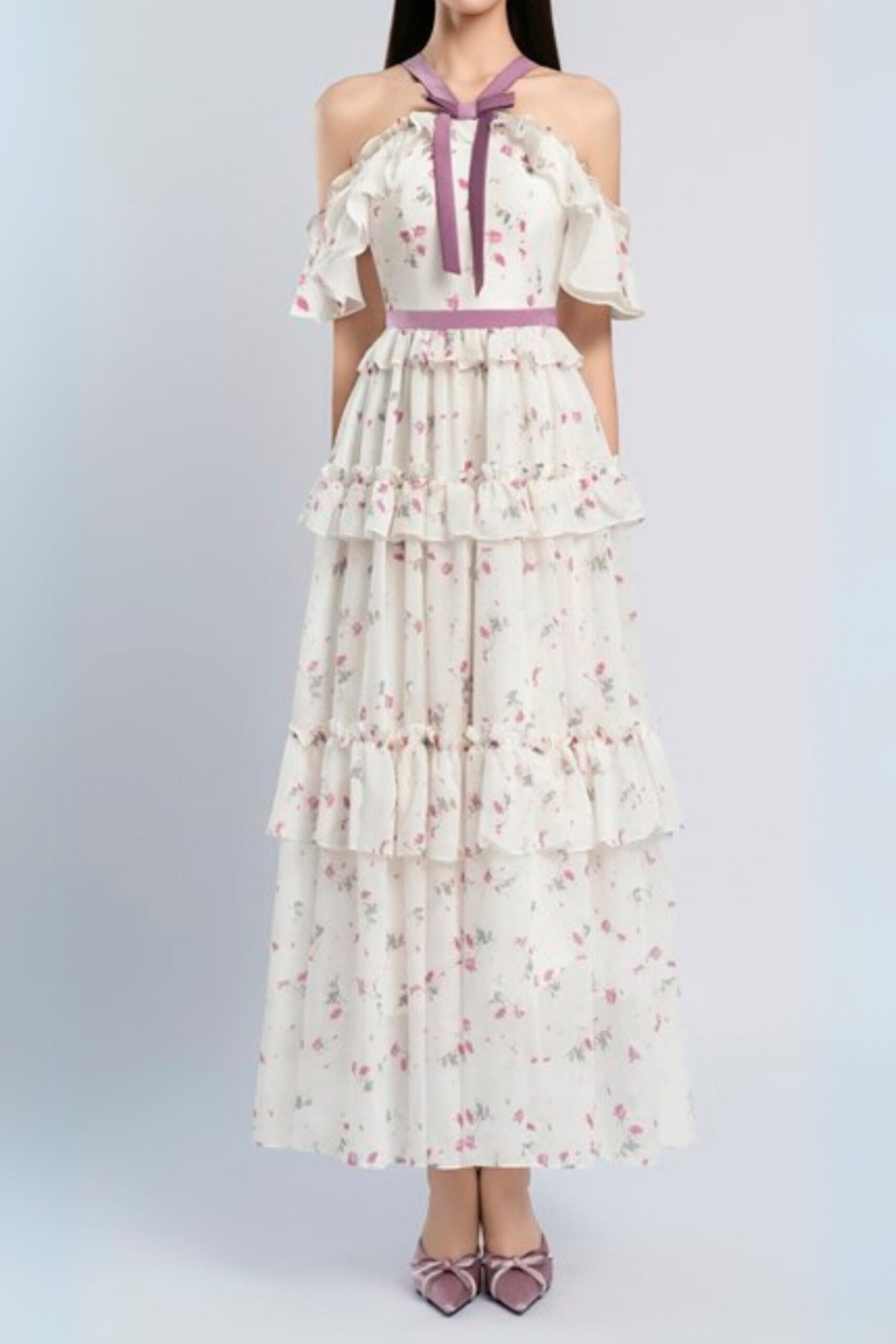 354_2dfa7134-f849-48d4-9bba-4d6118219af5 FLORAL BOW COLLAR RUFFLE MAXI DRESS FOR WEDDING