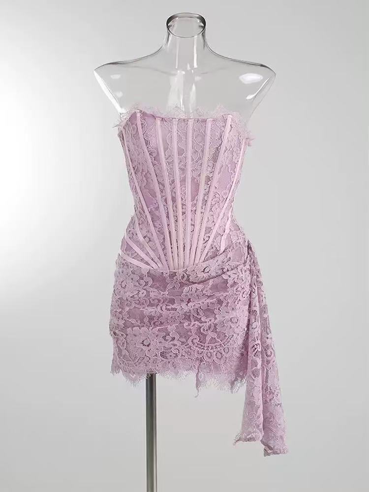 KELLIE STRAPLESS LACE MINI DRESS LIGHT PURPLE