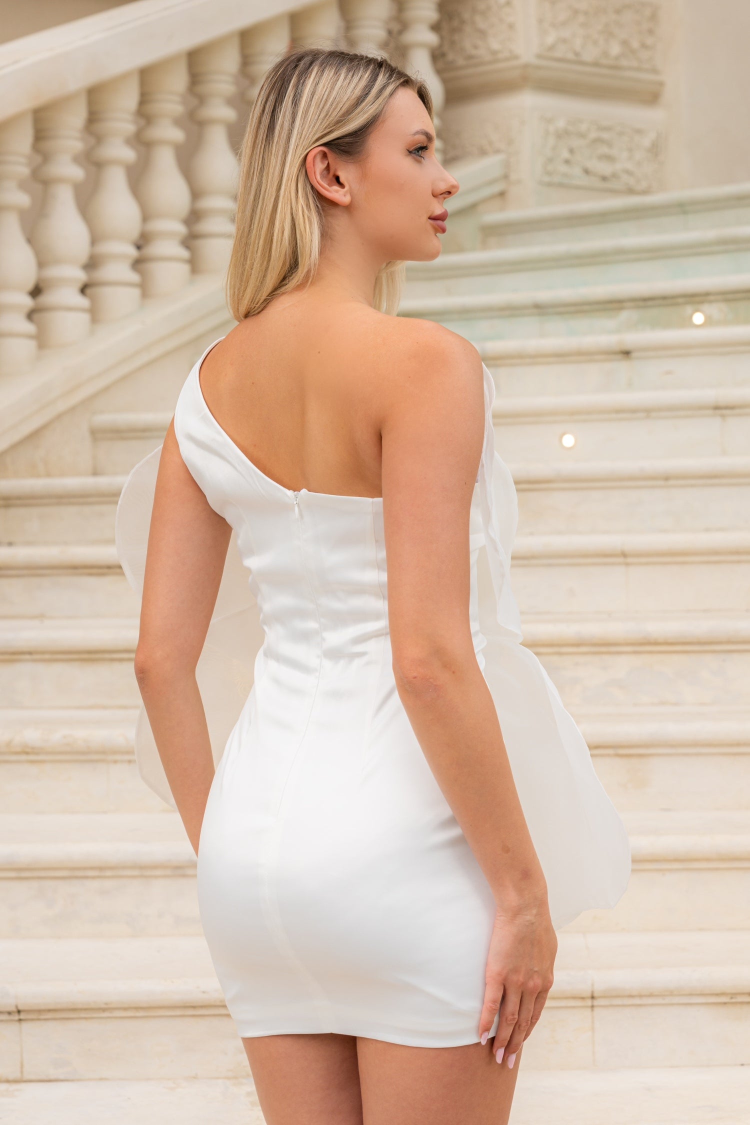 3D ORGANZA FLORAL MINI DRESS - WHITE WEDDING