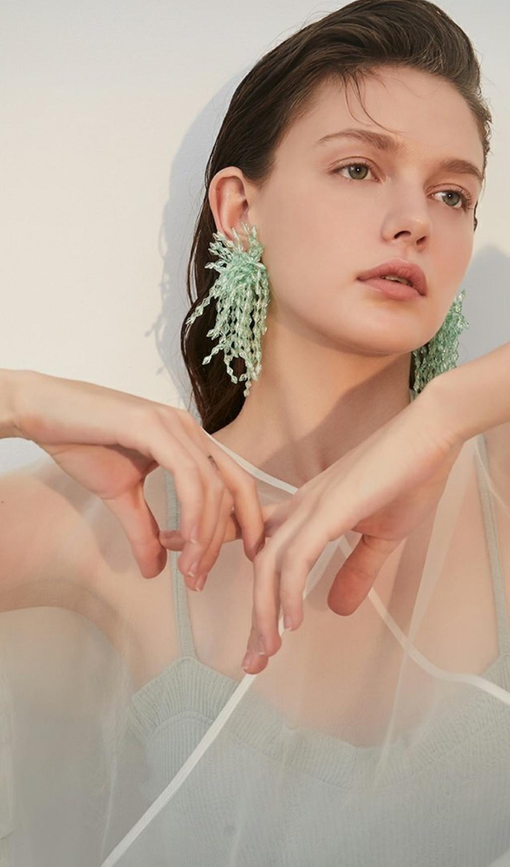 GREEN ACRYLIC TASSEL DANGLE EARRINGS FOR PARTY