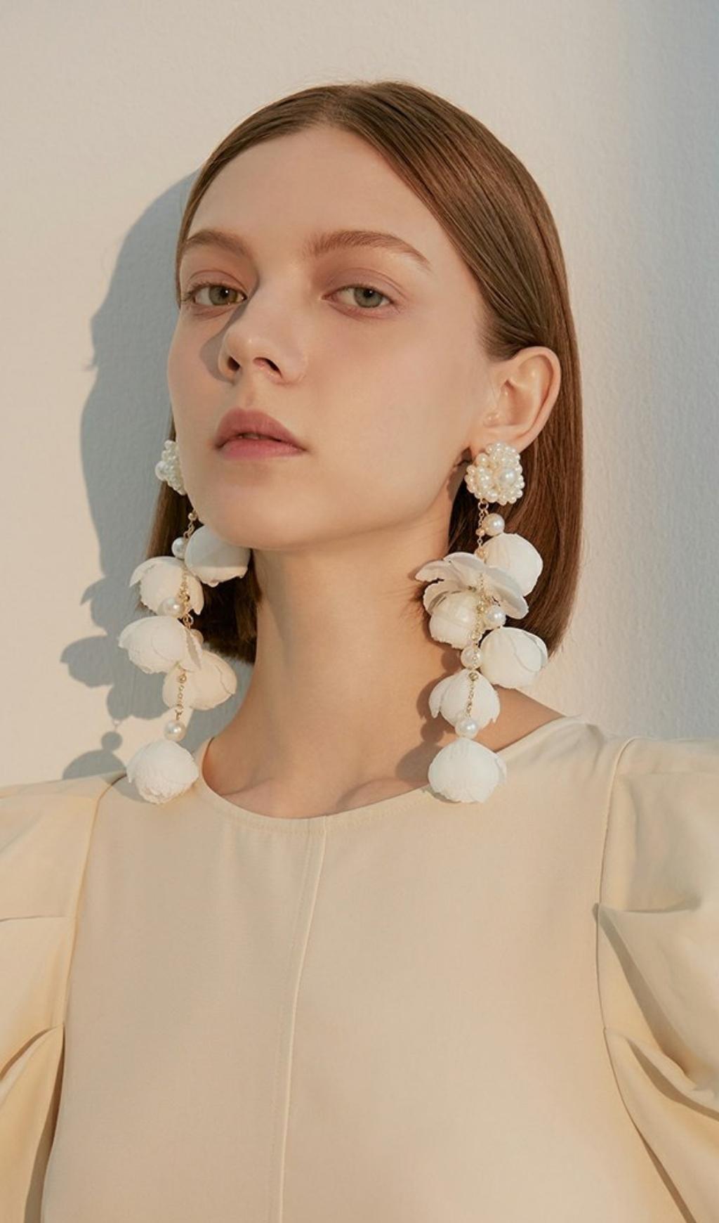 WHITE PEARL FLOWER EARRINGS FOR WEDDING BRIDAL