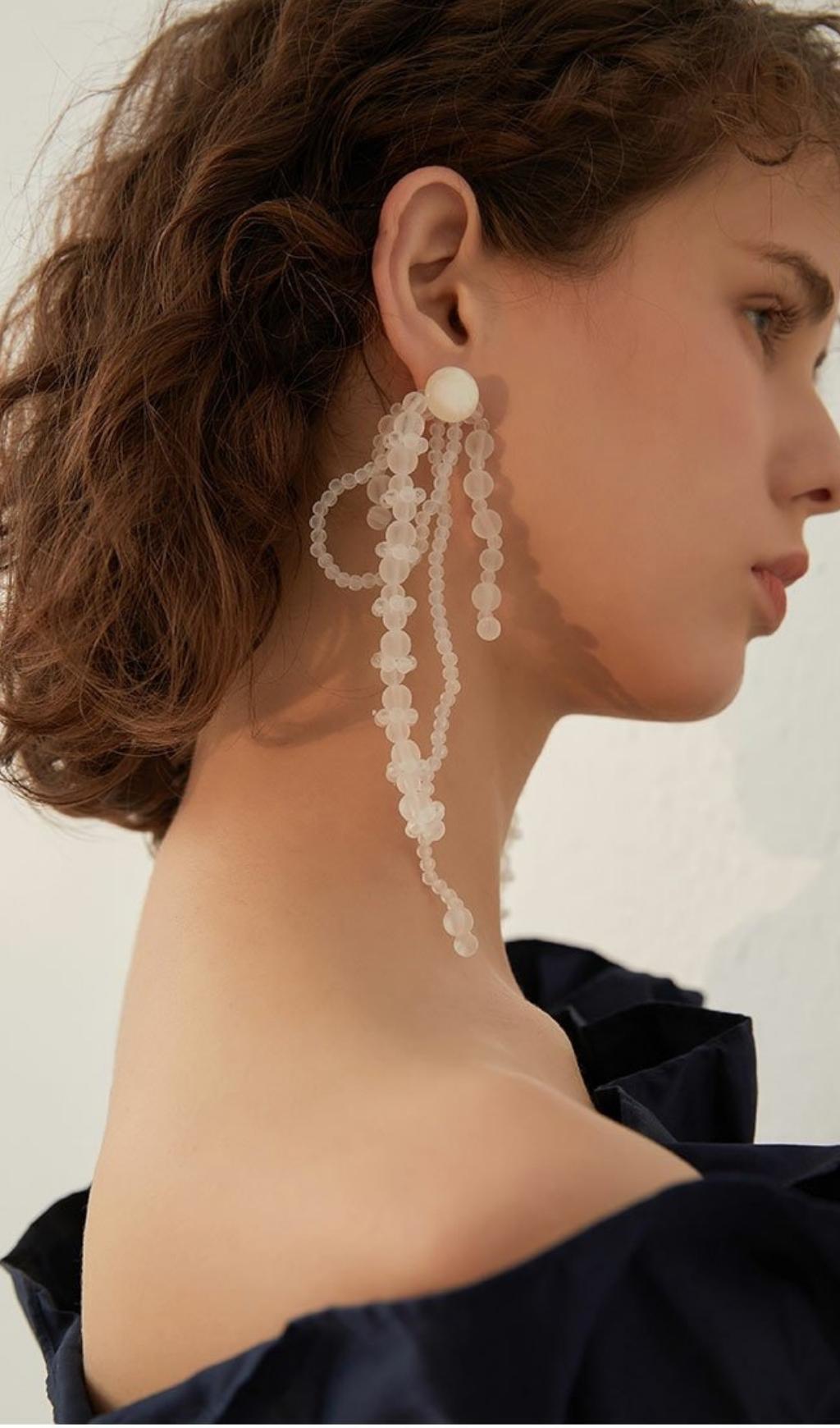 WHITE PEARL TASSEL DROP EARRINGS FOR WEDDING