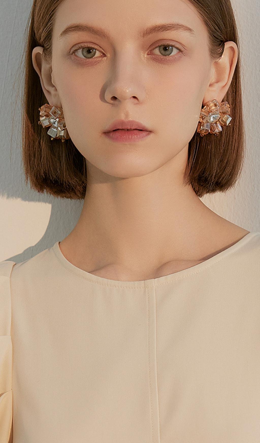 GOLD CRYSTAL 3D FLOWER EARRINGS FOR WEDDING
