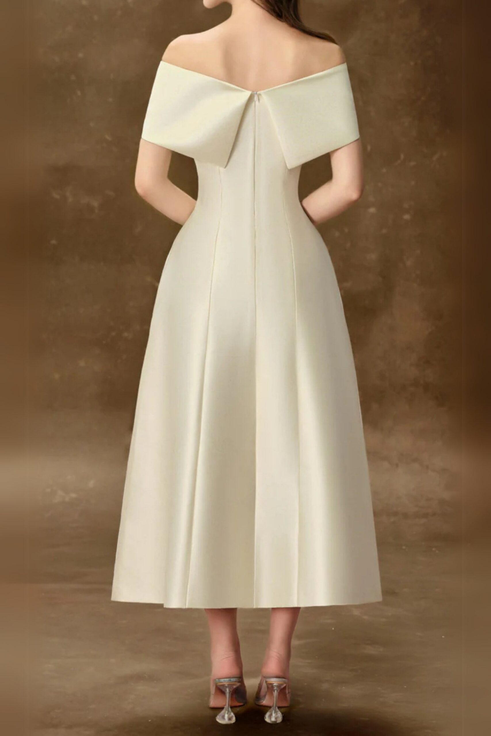 HEBERA OFF-SHOULDER A-LINE MIDI DRESS CREAM