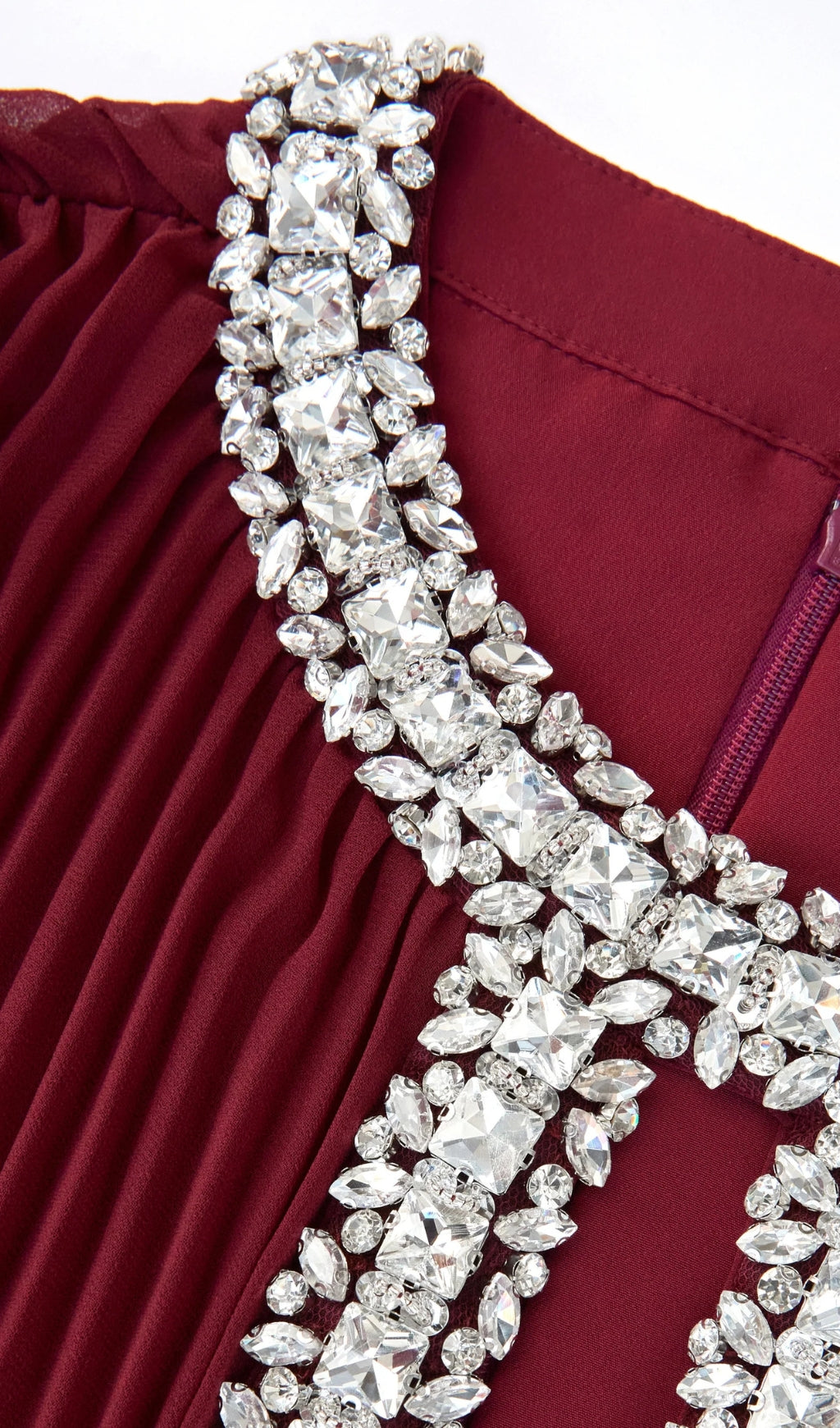 BURGUNDY CHIFFON FEATHER MIDI DRESS FOR WEDDING
