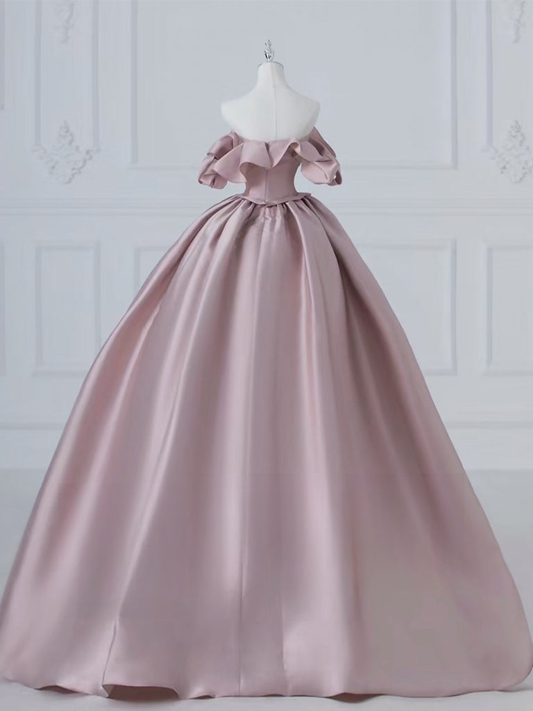 A-LINE PINK SATIN PROM GOWN