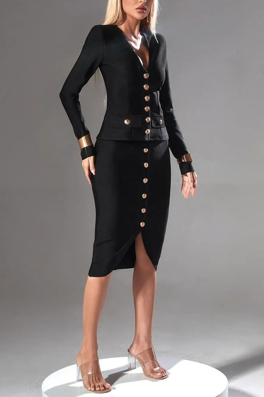 368fee7f-1e5f-4187-a1e5-a3cf900143de LONG SLEEVE BANDAGE BLAZER SET BLACK NIGHT OUTFIT