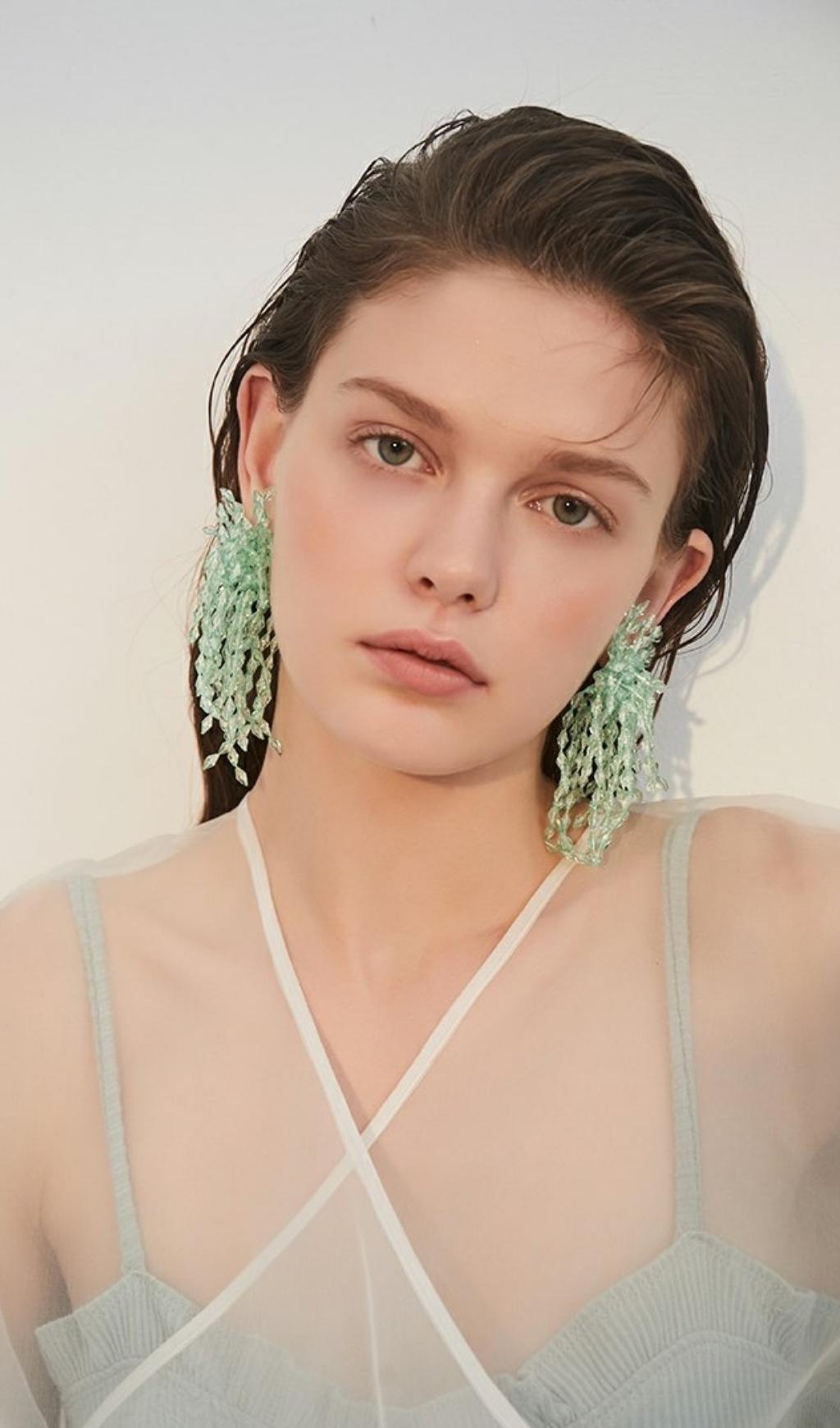 GREEN ACRYLIC TASSEL DANGLE EARRINGS FOR PARTY