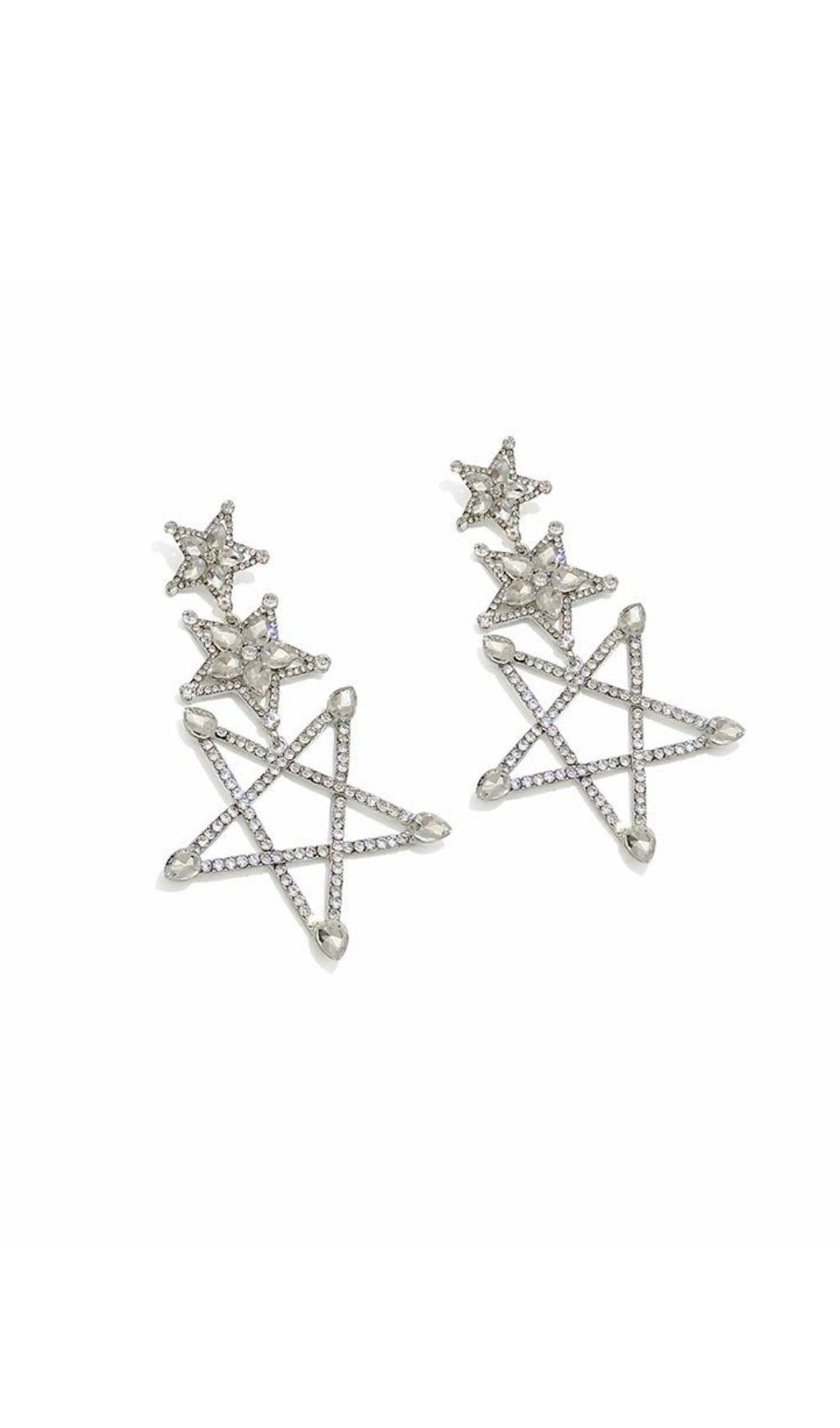 37 SILVER PENTAGRAM RHINESTONE DROP EARRINGS FOR GOTHIC PARTY