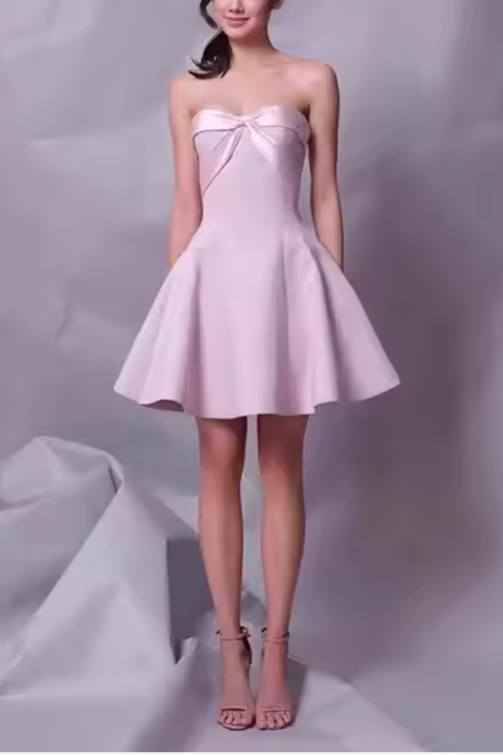BOW STRAPLESS PINK MINI DRESS FOR PARTY