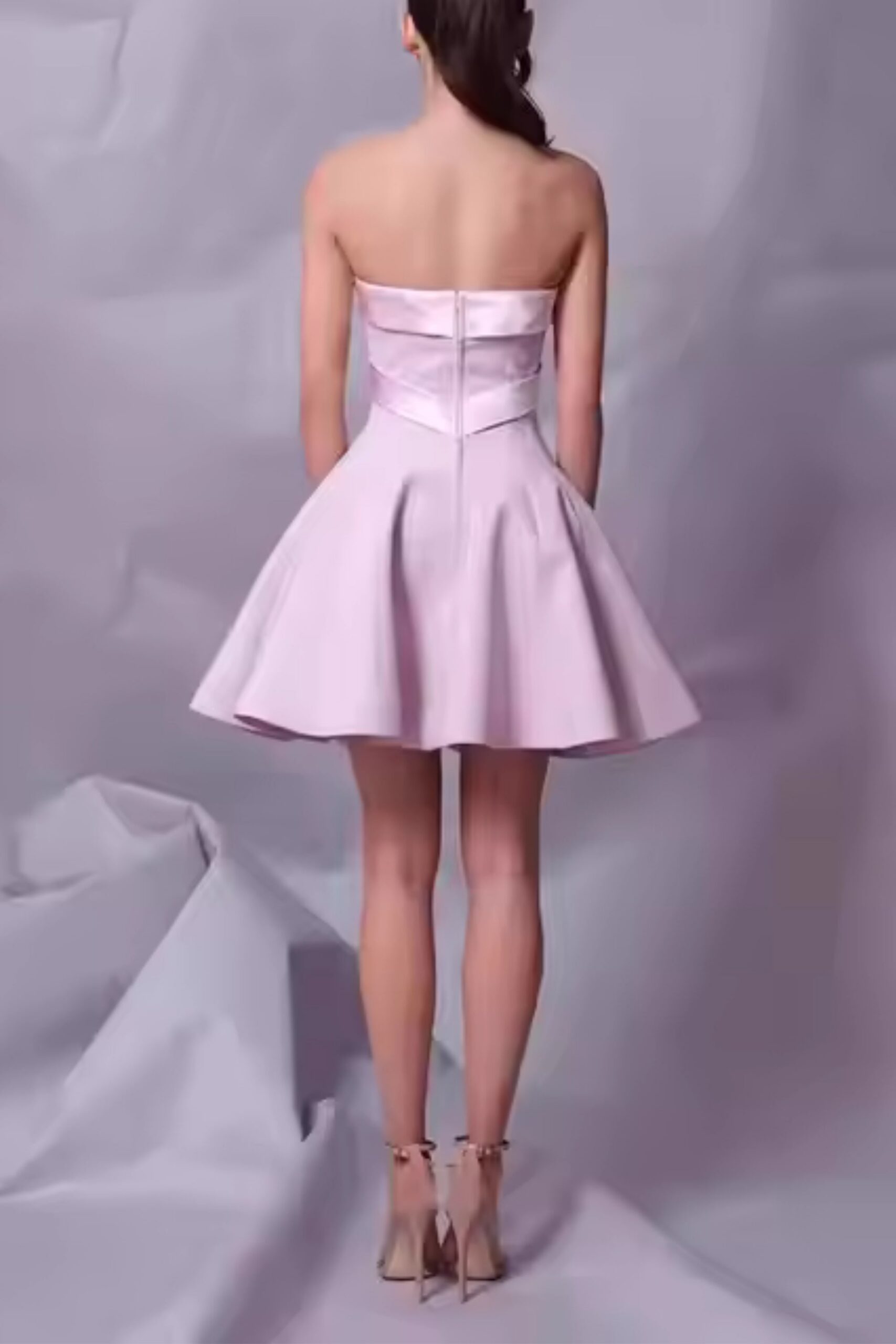 BOW STRAPLESS PINK MINI DRESS FOR PARTY