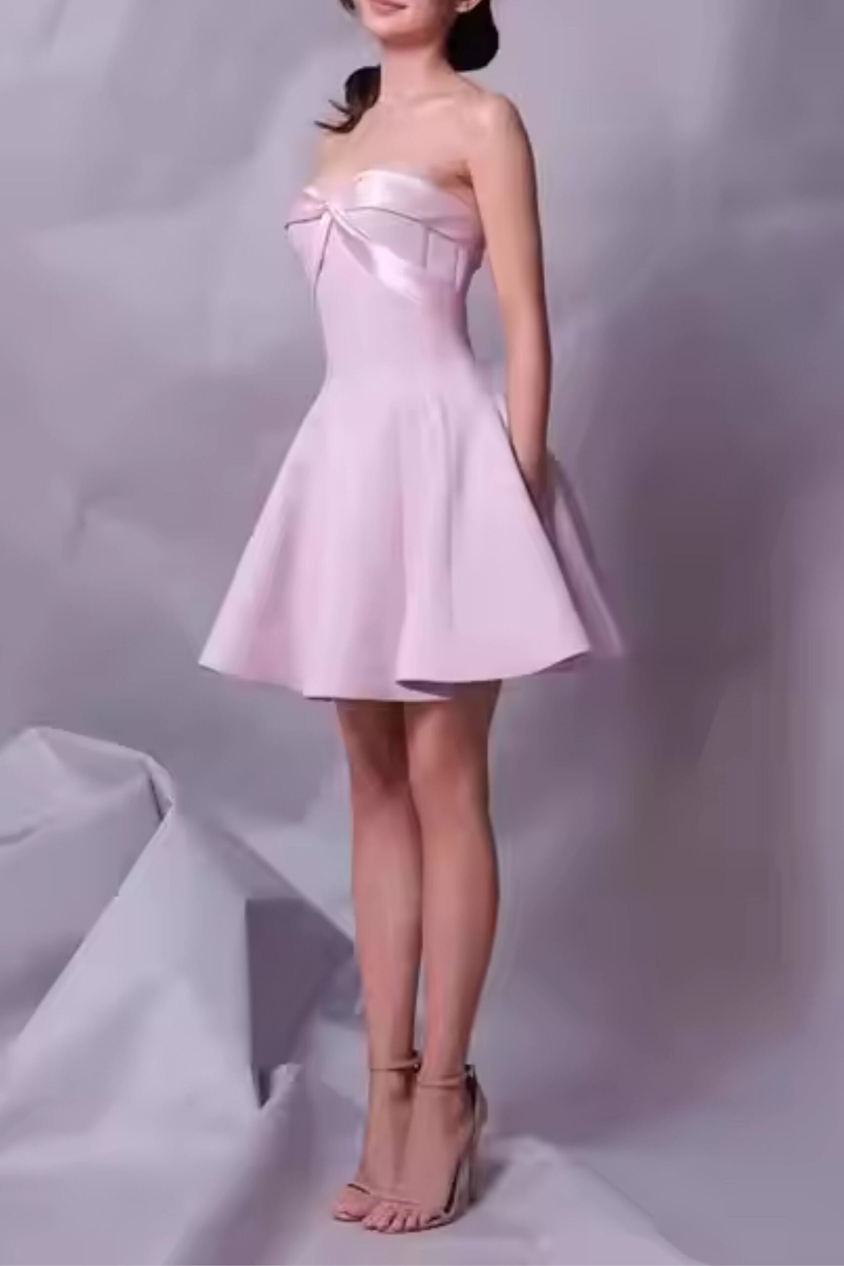 BOW STRAPLESS PINK MINI DRESS FOR PARTY