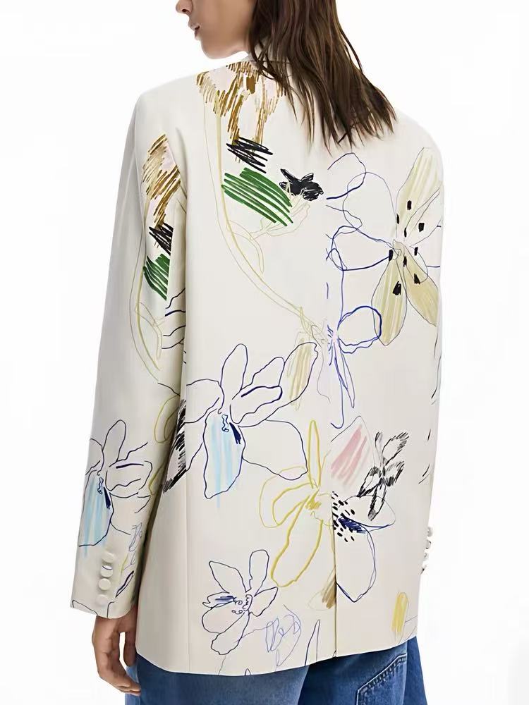 CREAM ABSTRACT FLORAL OVERSIZED SHIRT FOR CASUAL STYLE