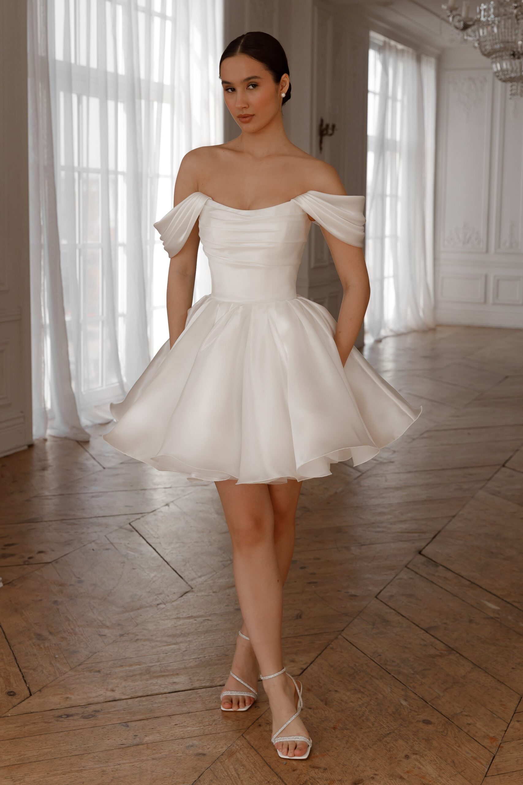 MOLLY MINI DRESS LIGHT IVORY DETACHABLE STRAPS PARTY