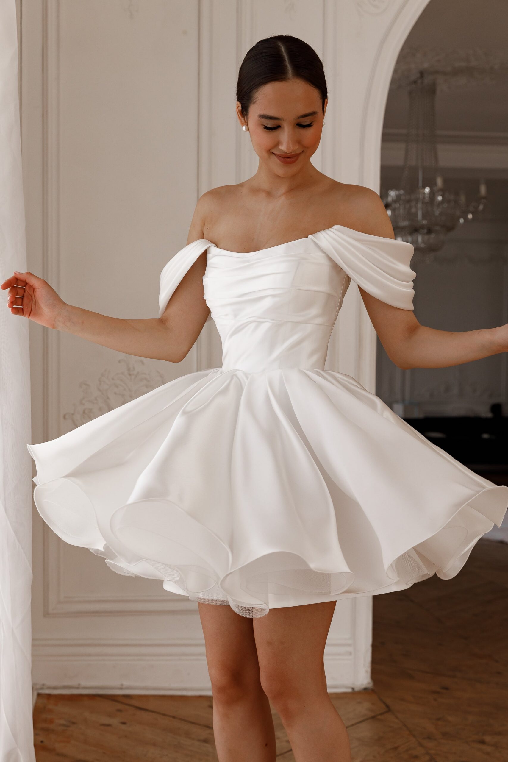MOLLY MINI DRESS LIGHT IVORY DETACHABLE STRAPS PARTY