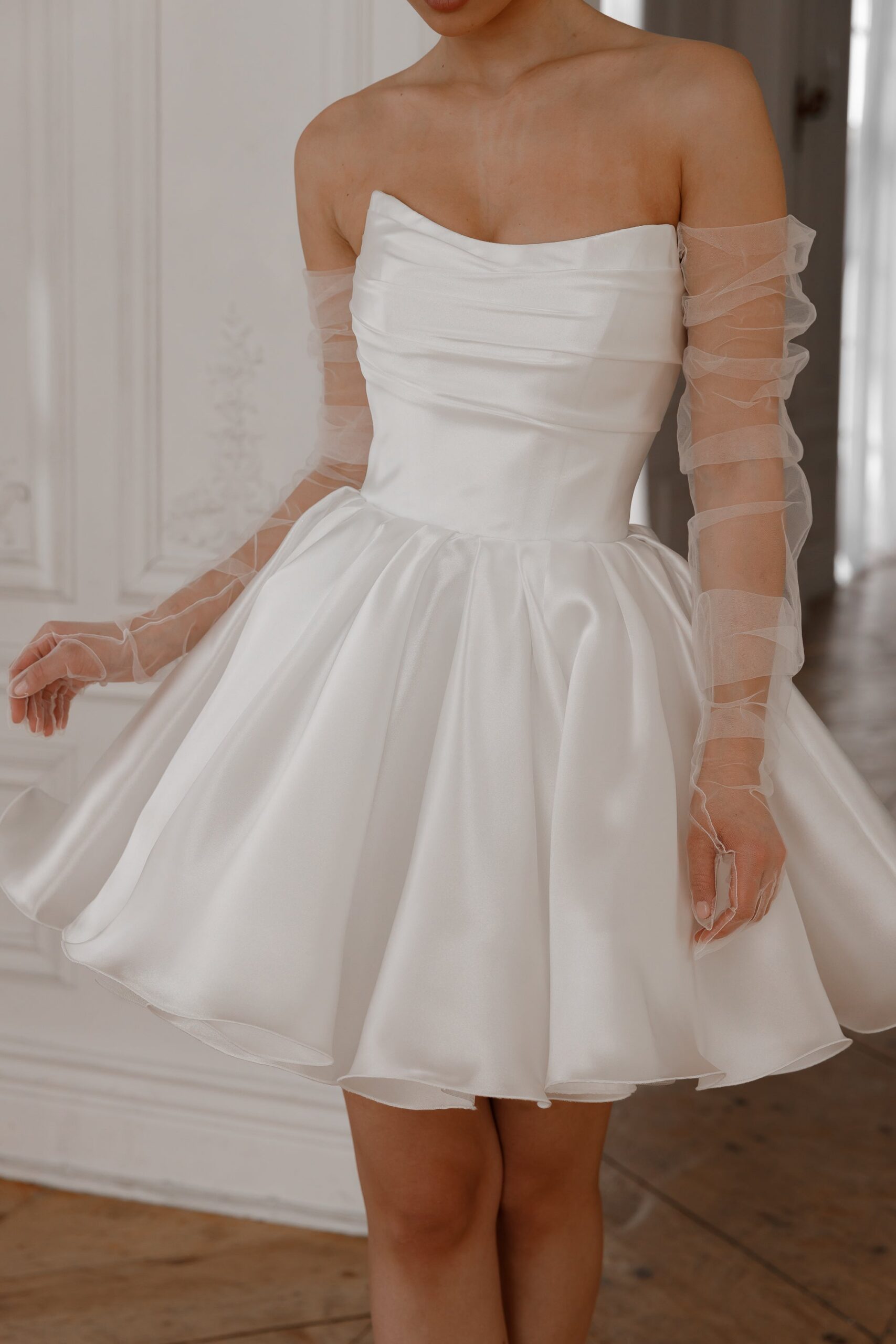 MOLLY MINI DRESS LIGHT IVORY DETACHABLE STRAPS PARTY
