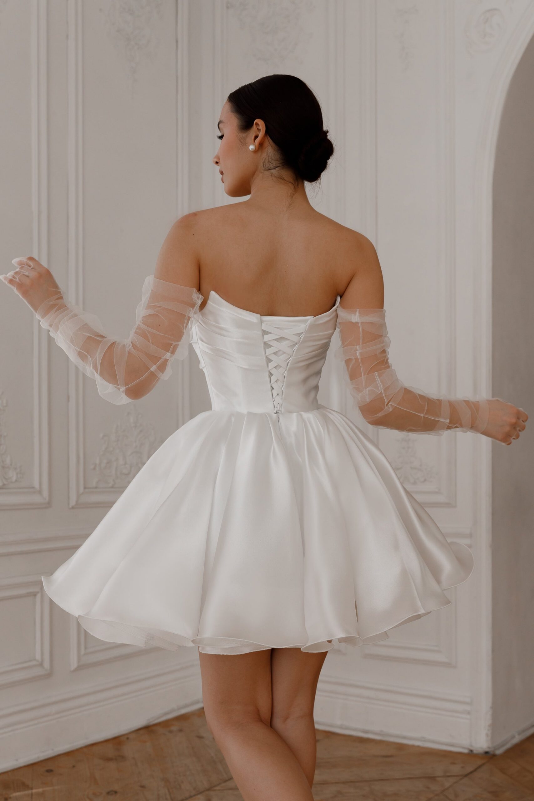 MOLLY MINI DRESS LIGHT IVORY DETACHABLE STRAPS PARTY
