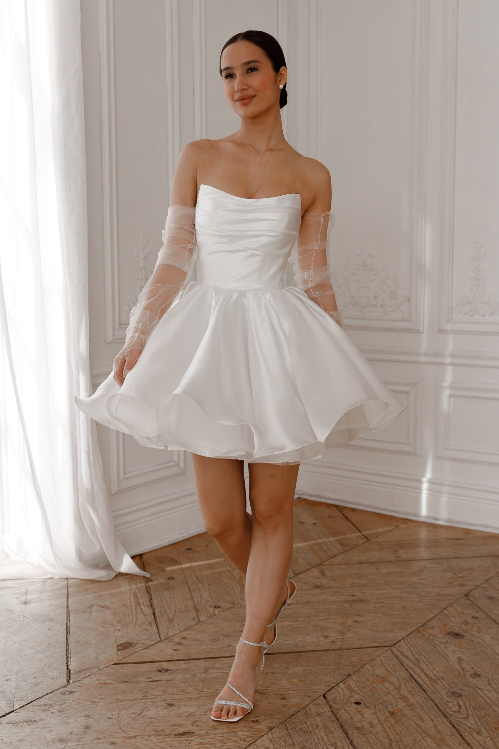 MOLLY MINI DRESS LIGHT IVORY DETACHABLE STRAPS PARTY