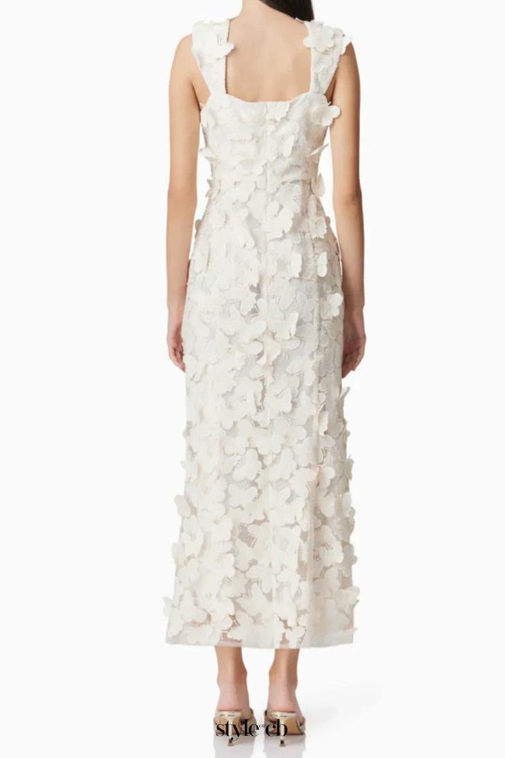 SQUARE NECK 3D FLOWER EMBROIDERY WEDDING GOWN